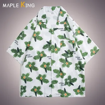 Kemeja Pria Корея стил мъжки дрехи хавайски риза лято случайни цветен печат жилетка плажни ризи мъжки блузи извънгабаритни върхове