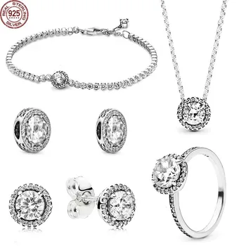 Най-продаваният 925 стерлингов сребърен класически чар пенлив диамантен комплект е подходящ банкетна мода колиета гривни подаръци