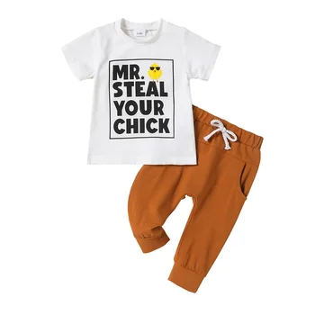 Малко дете бебе момче Великден облекло зайче печат къс ръкав тениска върховете и джогър панталони комплект 2бр летни екипировки