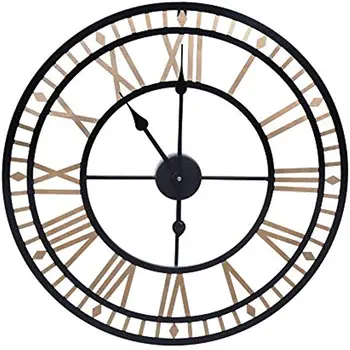 Vintage Wanduhr Römische Ziffer 80cm Dekorative Metall Uhr Wand Uhren Schwarz-Gold Aushöhlung Eisenwaren mit Uhrwerk Quarz