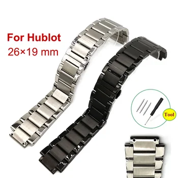 Solid Metal Watch Band Strap for Hublot 27×19mm лента за наблюдение от неръждаема стомана с разгръщане Пеперуда закопчалка гривна гривна колани за китката