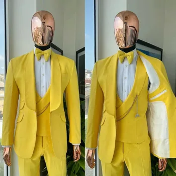 Custom Yellow Fashion Wedding Suits For Men Formal Groom Slim Fit 3-Piece Prom man Blazer Suit COSTUME homme 양복남 Hombre de traje