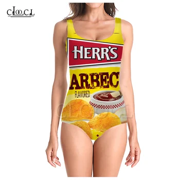 CLOOCL Вкусни храни Пържен картофен чипс 3D печат момичета едно парче летен бански бански костюм без ръкави тънък секси бански
