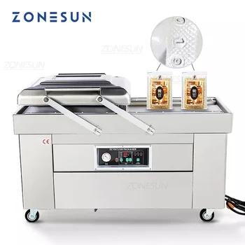 ZONESUN Автоматична двукамерна вакуумна опаковъчна машина Вакуумна печатна запечатваща машина Вакуумен опаковчик Уплътнител за торби за храна ZS-DZ400