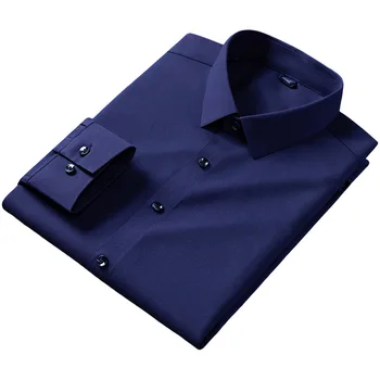 Stretch против бръчки плътен цвят не-желязо мъжка риза дълъг ръкав красив мъжки нова риза chemise homme camisas
