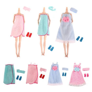 1Set кукла дрехи халат баня кърпа нощница камизола пижама w / чехли за 30 см кукли кукла декор деца се преструват играят играчка