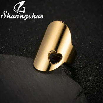 Shuangshuo кухи сърце пръст пръстени прости творчески големи неръждаема стомана кокалче пръстени модни бижута за жени мъже парти подарък