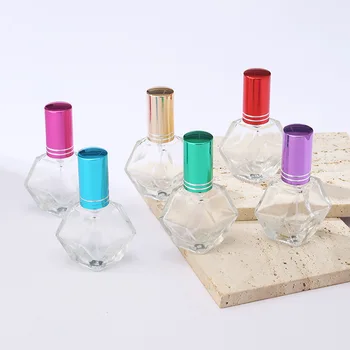 Цветна диамантена форма стъклена парфюмна бутилка 12ml малка проба преносим парфюм за многократна ароматна пръскачка козметична спрей бутилка