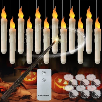 12/48/72 Плаваща свещ с магическа пръчка Led свещи с батерии LED свещи с трептящ пламък за Хелоуин Коледа