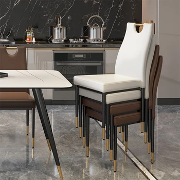 2pcs трапезария кухня подреждат една върху друга столове за хранене модерен луксозен скандинавски стол за хранене вътрешен кожен облегалка стол дома мебели