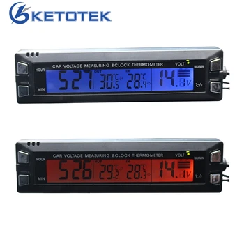 EC30 Автомобилен термометър 3 в 1 Цифров часовник Температурен метър Термометър Часовников волтметър с температурен сензор