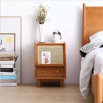 японски ръчно изработени ратан нощно шкафче нощно шкафче масивна дървесина трупи проста спалня нощно шкафче прост малък апартамент съхранение шкафче
