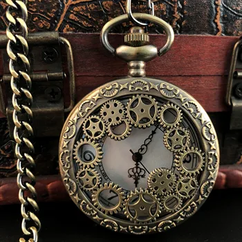 Висококачествен кух джобен часовник Steampunk реколта висулка огърлица пуловер верига часовник аксесоари верига подарък мъже жени