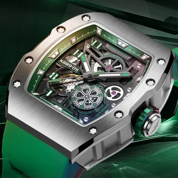 JINLERY Автоматични механични часовници за мъже Сапфир Crysta луксозен часовник водоустойчив ръчен часовник гумена каишка Relogio Masculion