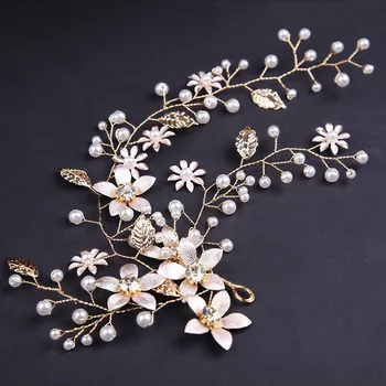 златни листа кристални перли булка лента за глава Rhinestone коса орнаменти жени шапки цвете декор сватба аксесоари за коса