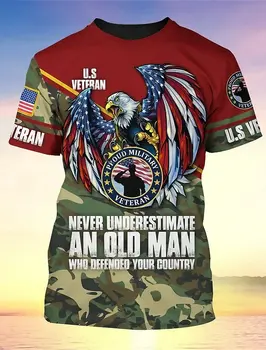 Мъжки тениски за мъже Ден на ветераните Графична тениска САЩ Национален флаг 3D отпечатан къс ръкав Топ годишнина подарък облекло Tees
