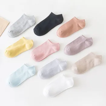 Дамски нови памучни чорапи бонбони плътен цвят серия прости модни гъвкави корейски стил меки удобни жени лодка чорап B110