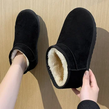 Обувки Дамски гумени ботуши Плосък ток Кръгъл пръст Австралия ботуши-жени плюшени зимни обувки дъжд кожа мед сняг 2022 кожа