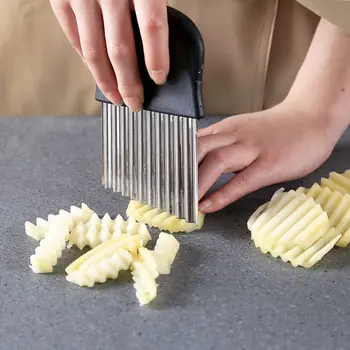 Тесто зеленчукови плодове Crinkle вълнообразен кухненски нож Кътър Чопър Френски Fry Maker Инструменти GadgetНеръждаема стомана картофен чипс Slicer