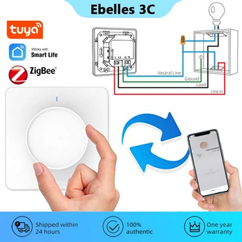 Tuya Zigbee Smart Dimmer Light Switch Smart Home Ротационен димируем стенен превключвател 100-240V Гласова работа с Alexa Google Home