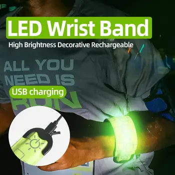 LED лента за китката USB зареждане на открито спортен шамар светеща китка светлина шамар светеща нощна лента за ръка гривна LED предпазен колан