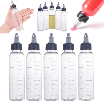 5Pcs 30ml / 60ml / 100ml / 120ml / 250ml прозрачни пластмасови дозиращи бутилки с Twist Cap Градуирани измервателни бутилки с мастило за татуировки