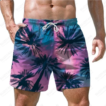 Лято Нови мъжки шорти плажни панталони кокосово дърво 3D печат Хавайски отдих плаж стил мъжки шнур Начало Баскетболни шорти