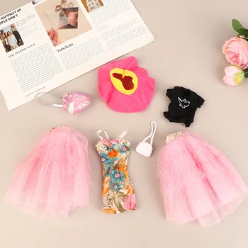 1Set кукла дресинг мода розова прежда рокля комплект принцеса рокля момиче подарък рокля чанта шапка