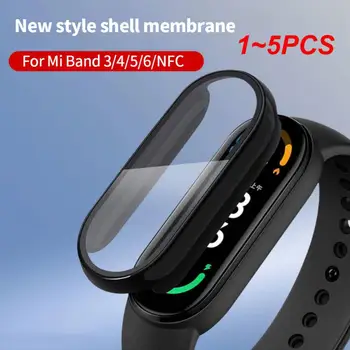  1 ~ 5PCS екран протектор капак за Mi лента 5 6 4 3 стъкло случай + филм Smartwatch Band пълен защитен капак случай за Mi Band