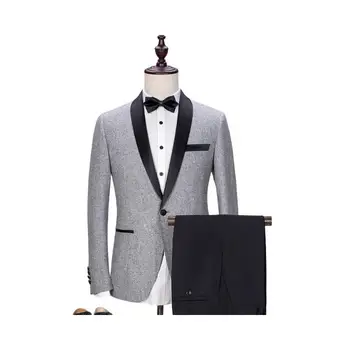 Мъже Корейска мода Slim-fit младоженеца Най-добър мъж Сватбена банкетна рокля Бизнес Професионална официална Casual сив костюм Host Suit