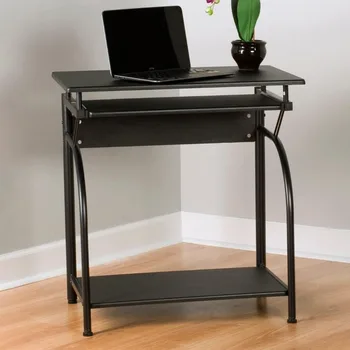 Черно компютърно бюро Стантън бюро с издърпваща клавиатура тава компютър маса мебели четене игрални бюра геймър офис