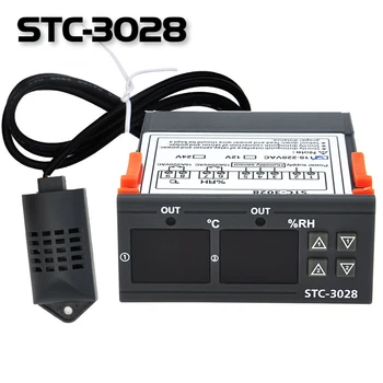 STC-3028 Двоен цифров термостат Контролер за температура и влажност Термометър Хигрометър контролер AC110-220V DC12V / 24V 10A