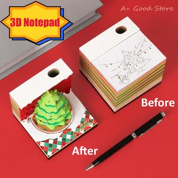3D бележник кубчета коледно дърво орнаменти декорация творчески бележка подложка хартия изкуство писалка притежателя блок офис декор коледен подарък
