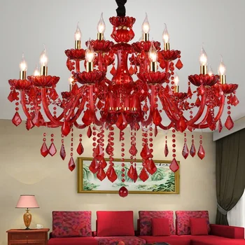 TEMAR Европейски стил кристал пендент лампа червена свещ лампа луксозен хол ресторант спалня вила полилей