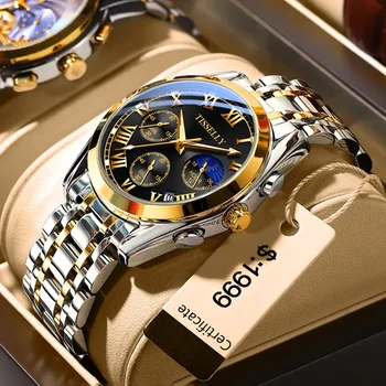 2023 Горещи продажба луксозни римски кварц движение часовник за мъже водоустойчива луна римски на едро TISSELLY 6602
