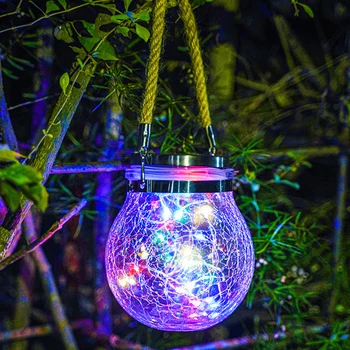 LED слънчева нощна светлина пукнатина топка стъклен буркан с желание светлина на открито градинско дърво слънчев фенер коледна украса лампа