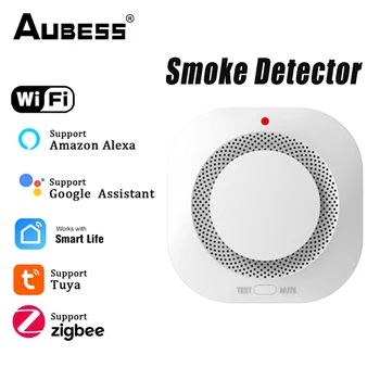 Tuya Wifi ZigBee сензор за детектор за дим 90DB аларма пожар интелигентен детектор за дим Wifi противопожарна защита Аларма за домашна сигурност Интелигентен живот