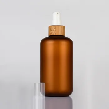 бамбукова дървена PET пластмасова бутилка дезинфектант за ръце Лосион за измиване на тялото Бутилка за пластмасови опаковки Бутилка за кафява преса помпа