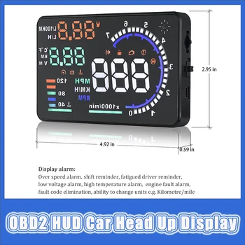 HD OBD2 HUD цифров скоростомер LED проектор за предно стъкло Инструмент за диагностика на данни с часовник Консумация на масло RPM Температура на водата