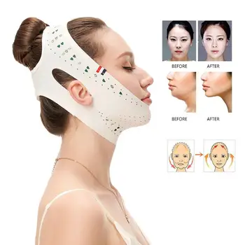 Дишаща V лента за лице Повдигане на бузите Тънка маска за лице Повдигане на V-Line Двойна анти превръзка Намаляване на бръчките маска за лице Chin Shapin U8Z6