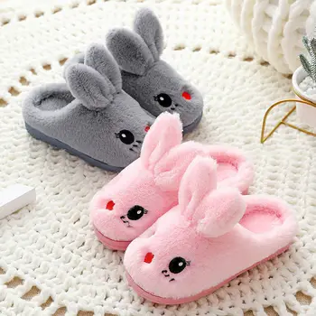 Little Girl Soft Bottom Home Shoes Детски памучни чехли Princess Warm Kids Winter Cute Rabbit Cartoon Indoor Furry Shoes