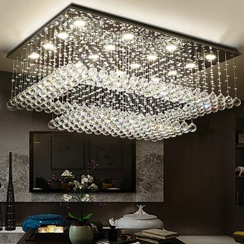 Кристален полилей правоъгълник за таван хол кухня модерен дом декор лампа Led вътрешно осветление луксозна неръждаема светлина