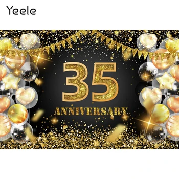 Yeele 35-та годишнина рожден ден Златни балони Блясък Фотография Фон Фотографски фонове за фото студио