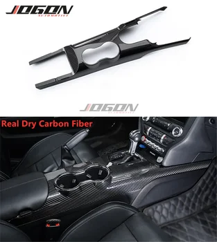 Real Carbon Fiber Interior Center Console Gear Control Panel Water Cup Cover за Ford Mustang 2015-2020 Ecoboost GT350 GT Coupe