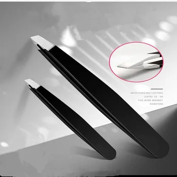 Черни пинсети за вежди Неръждаема стомана наклон съвет епилация грим инструмент комплект мигли разширение двоен клепач приложение