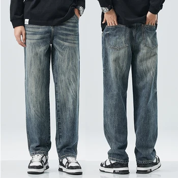 Baggy Jeans Men Широки панталони за крака Ежедневни извънгабаритни дънки за мъже Есен Зима Свободно улично облекло Мъжки дънкови панталони 2023 Нов Kpop