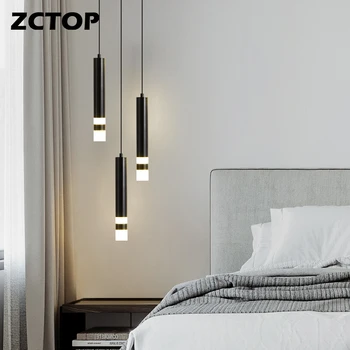 Nordic модерни LED висулка светлини черно злато нощни полилеи бар висулка лампа за дневна трапезария спалня декор окачване