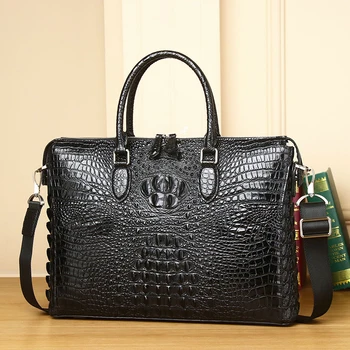 Луксозна чанта кожа крокодил модел мъжка чанта високо качество рамо чанта универсален бизнес чанта нова тенденция