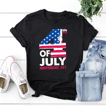 4 юли Ден на независимостта Ден на независимостта Тениска Къс ръкав Топ Тийс O Neck 100% cctton Мода Улично облекло Harajuku готика