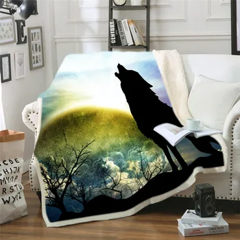 Animal Wolf Soft Full Printed Fleece Blanket Soft Flannel Plush Throws Blankets For Beds Sofa Home Nap Knee Washable Quilt Cover